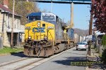 CSX 404 southbound on the Monongahela Railway with N72, at West Brownsville, Pennsylvania. October 25, 2012. 